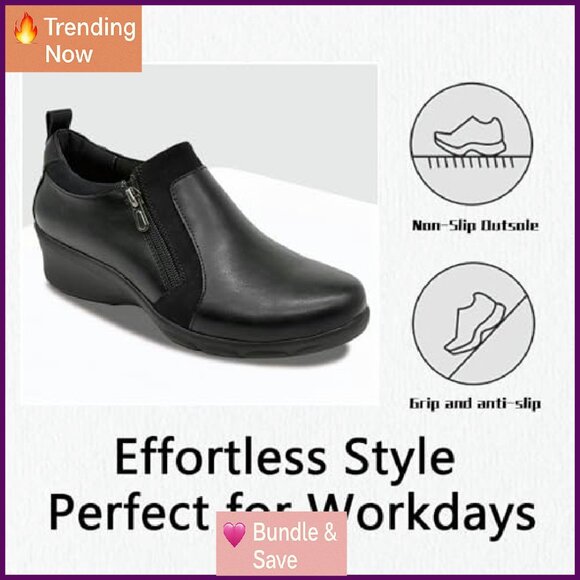 Women's Black Ankle Boots Dual Zippers Comfort Work Casual Shoes - Picture 7 of 8